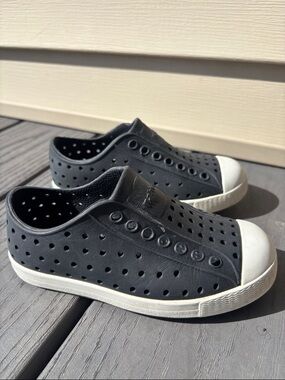 Native Kids Black Slip-On Perforated Rubber Sneakers with White Toe